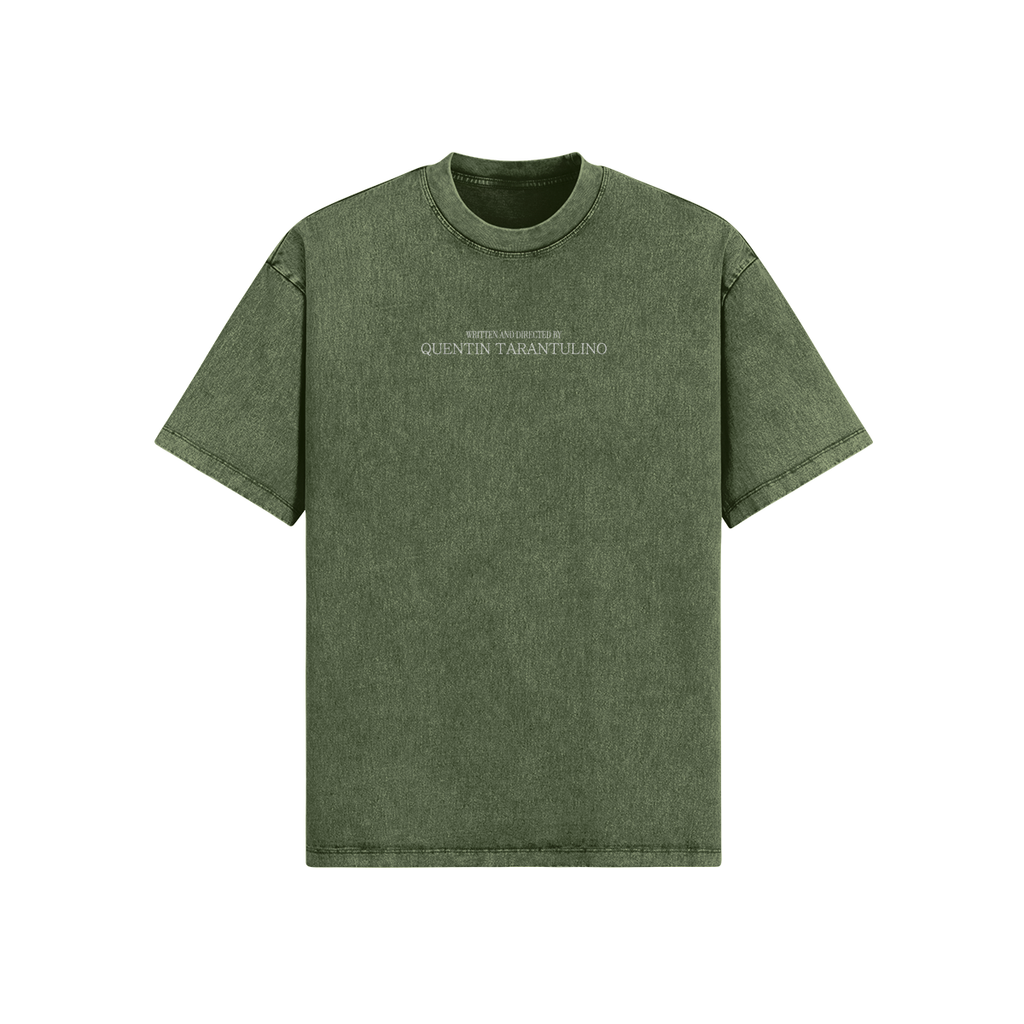 T-shirt FreakyShirt Quentin Tarantulino, colore verde oliva effetto stone-wash.