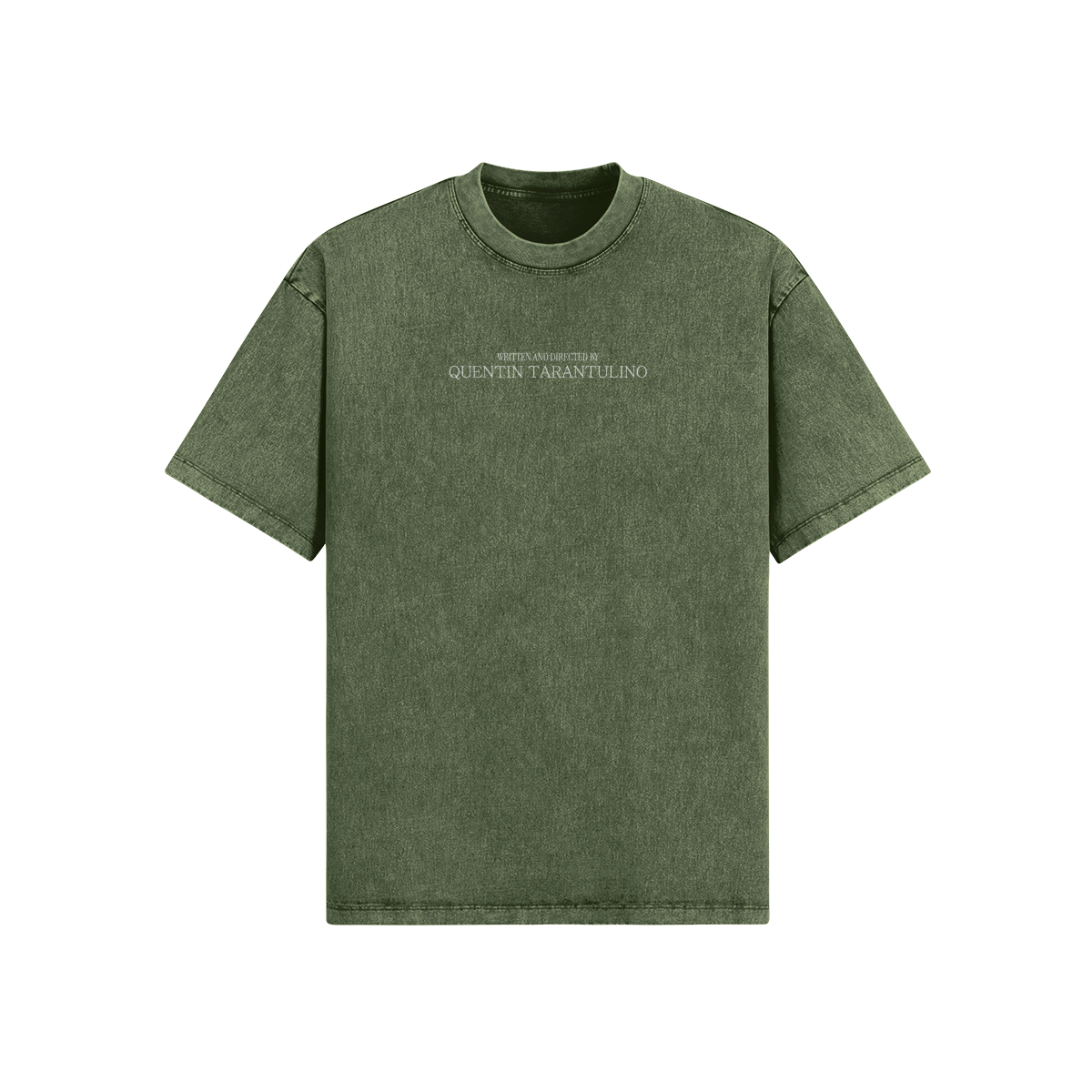 T-shirt FreakyShirt Quentin Tarantulino, colore verde oliva effetto stone-wash.