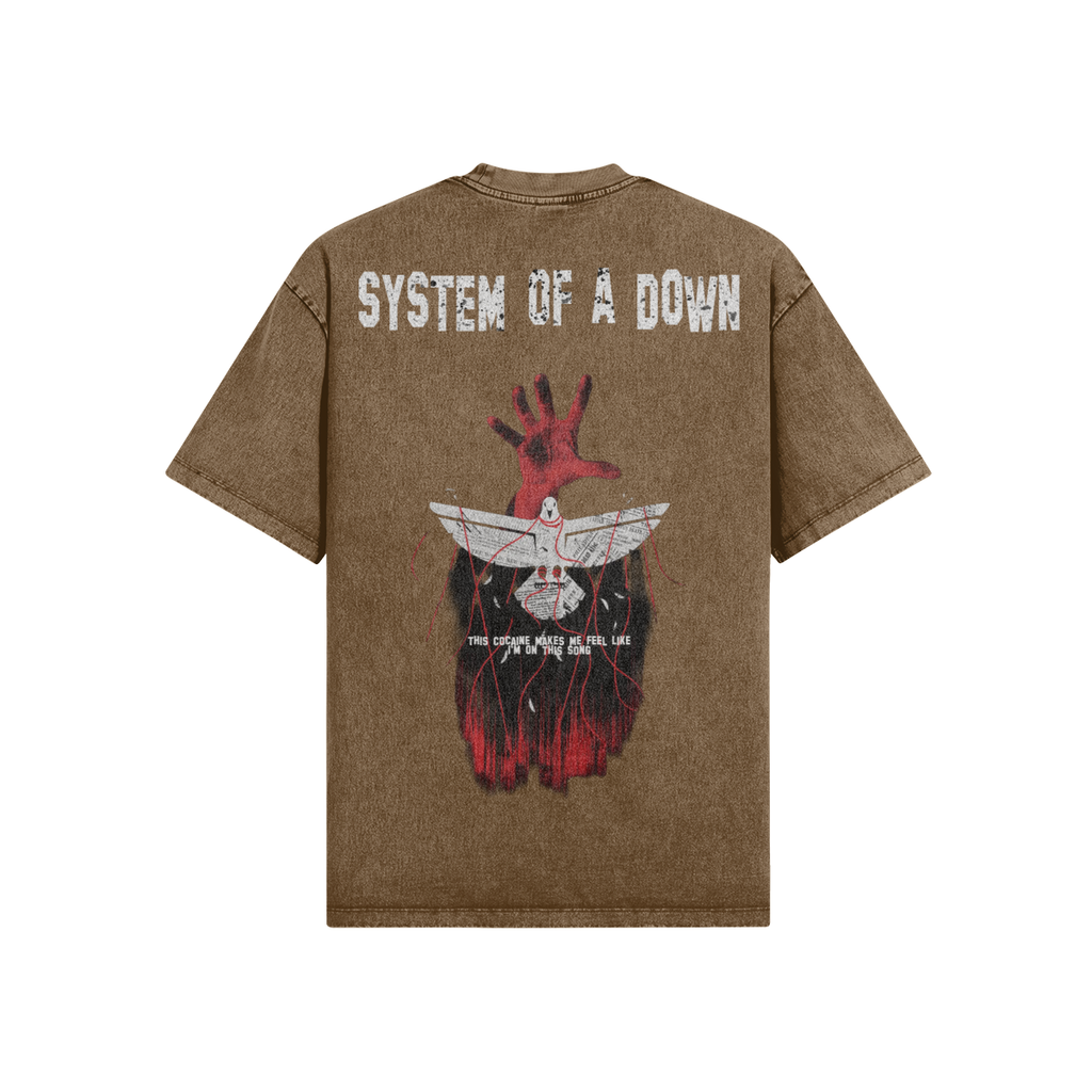 Retro maglietta marrone System of a Down con grafica cult della band - FreakyShirt