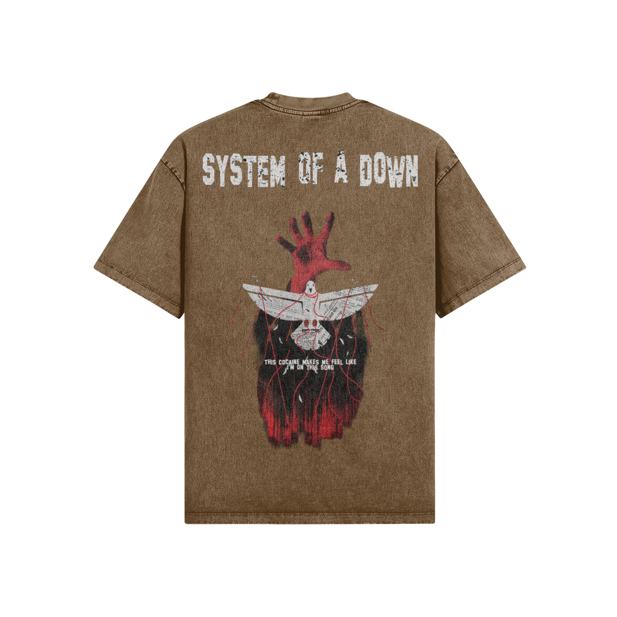 Retro maglietta marrone System of a Down con grafica cult della band - FreakyShirt