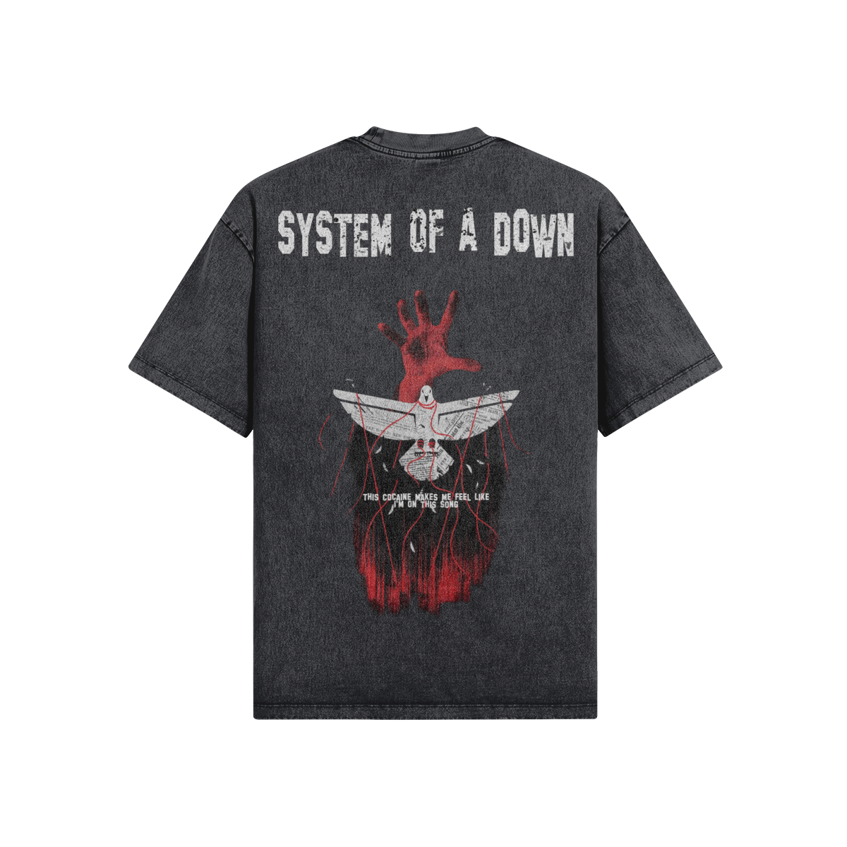 T-shirt nera System of a Down con stampa posteriore rossa e bianca vintage - FreakyShirt